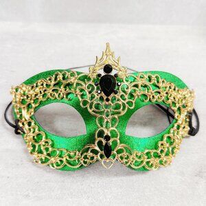 Men's masquerade mask, masquerade ball mask, Gold Green masquerade Mask, 2 in 1